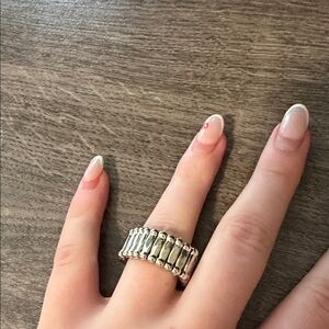 Silver Stretch Band Ring - Modern Ribbed Design